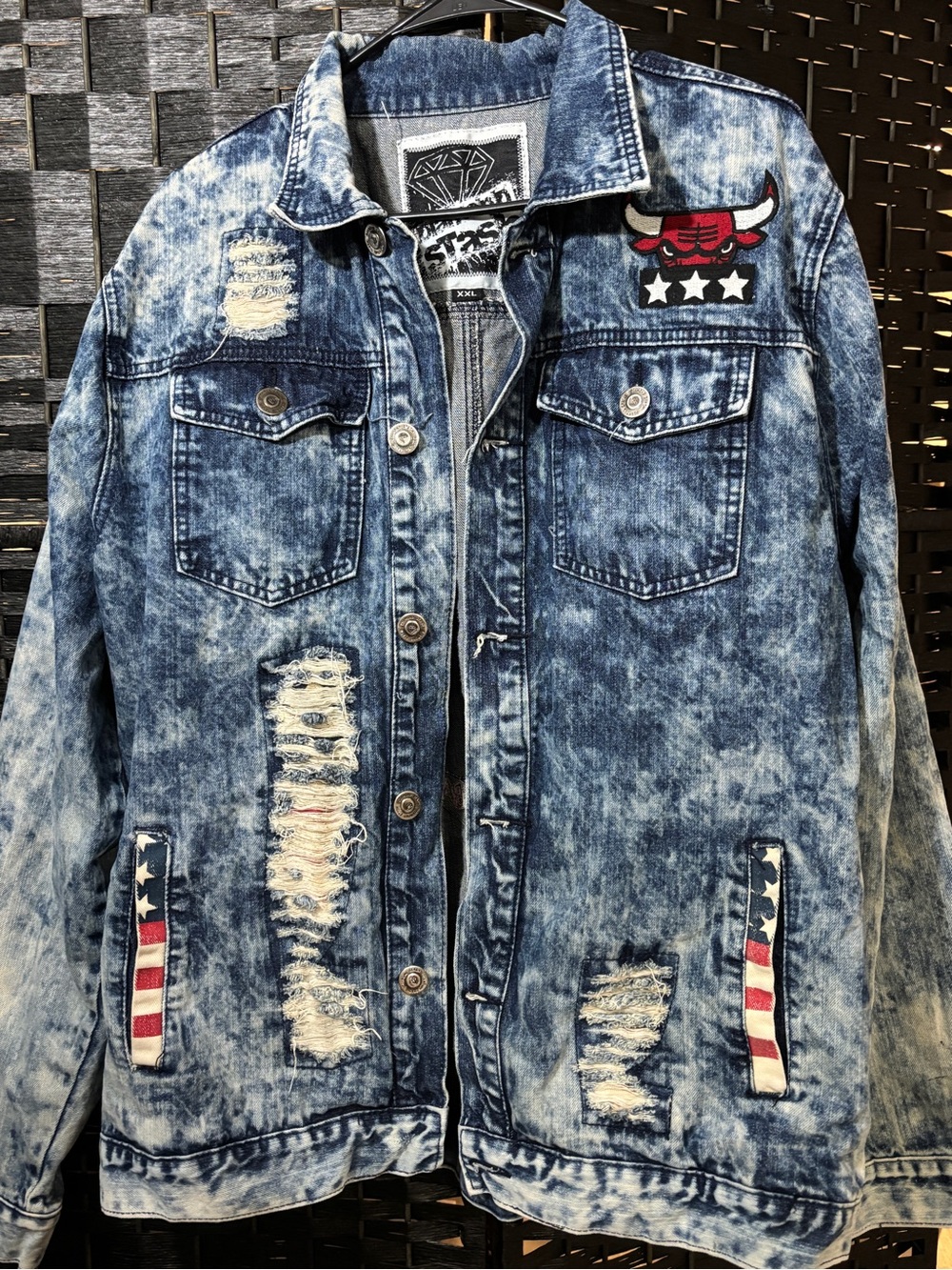 Diamond Supply Co. Acid Wash Blue Denim Jacket with Chicago Bulls Patch